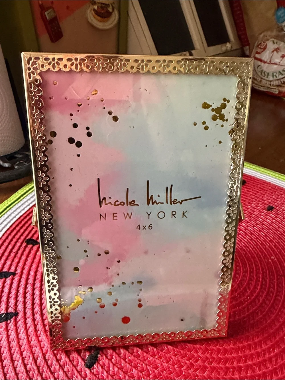 Nicole Miller Gold Trim Frame with Pink & Blue Watercolor